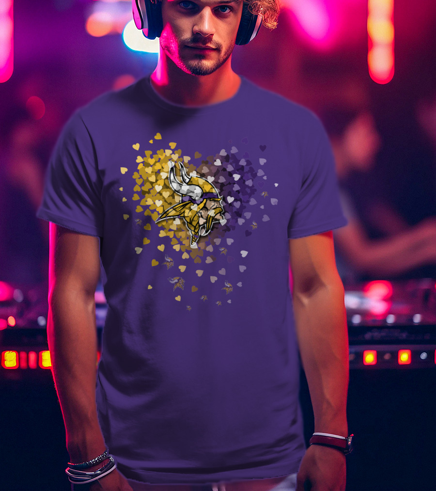 Minnesota Vikings Heart Logo Purple And Gold Hearts T-Shirt