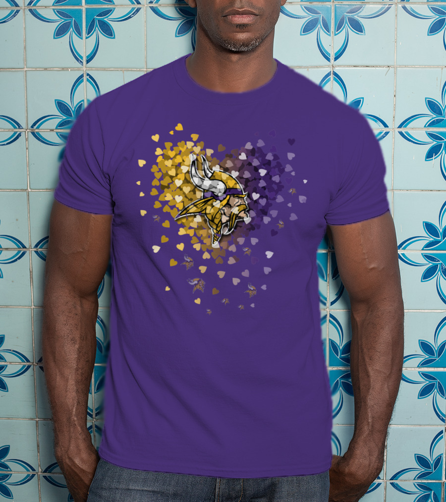 Minnesota Vikings Heart Logo Purple And Gold Hearts T-Shirt