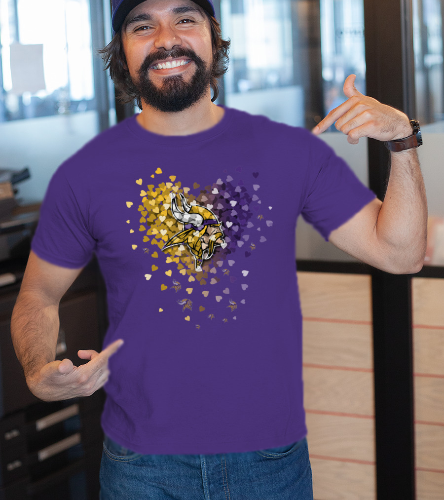 Minnesota Vikings Heart Logo Purple And Gold Hearts T-Shirt