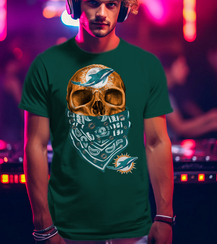 Miami Dolphins Skull Bandana T-Shirt