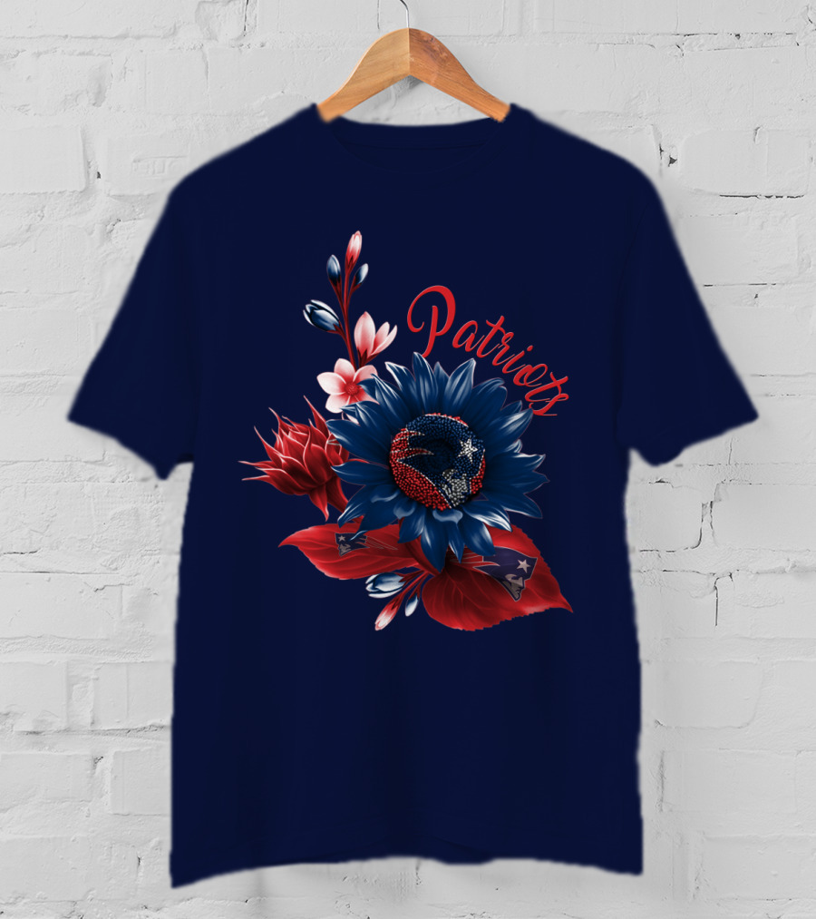 Patriots Floral Design With New England Football Theme T-Shirt