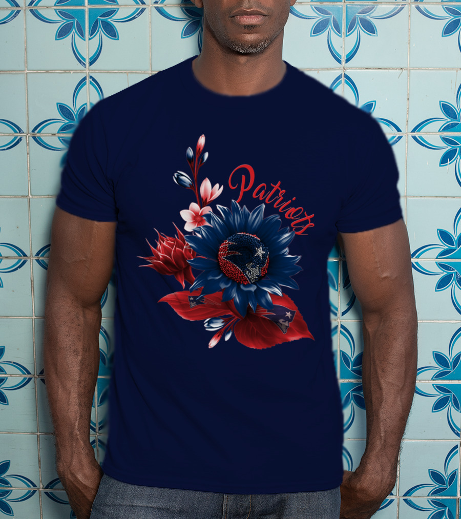 Patriots Floral Design With New England Football Theme T-Shirt