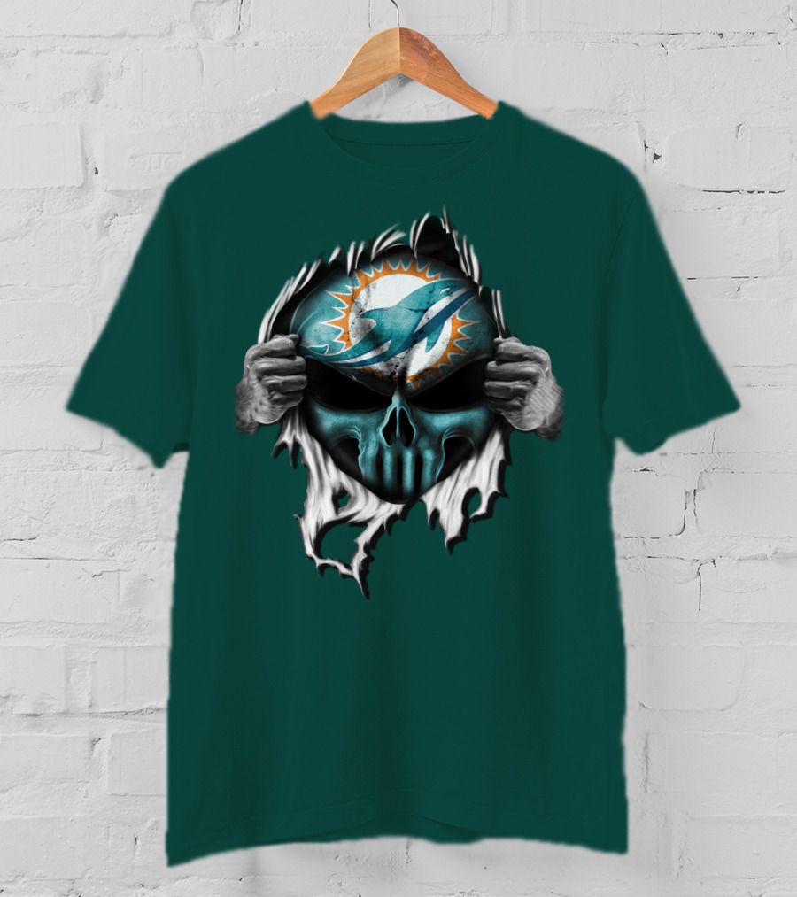 Miami Dolphins Skull Logo Peeling Effect T-Shirt