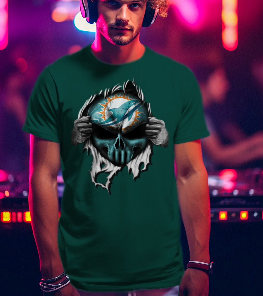 Miami Dolphins Skull Logo Peeling Effect T-Shirt