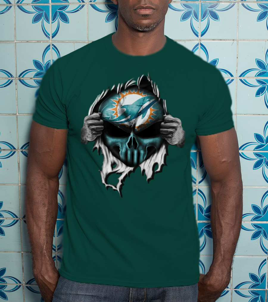 Miami Dolphins Skull Logo Peeling Effect T-Shirt