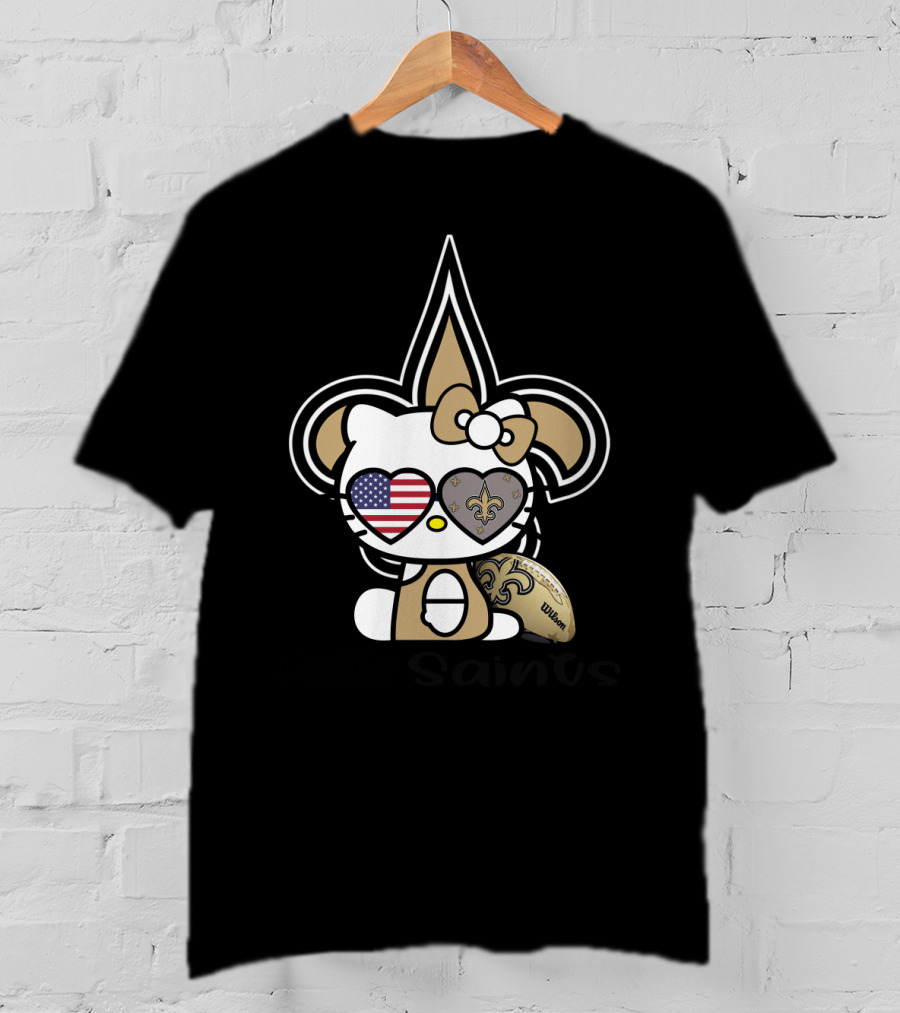 Hello Saints New Orleans Football Fleur-De-Lis Kitty Usa Heart T-Shirt