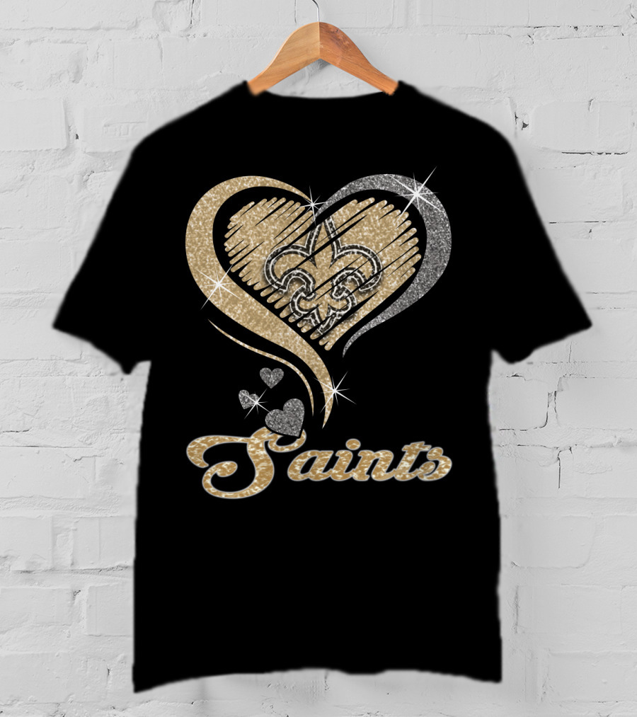 New Orleans Saints Fleur-De-Lis Heart Sparkle T-Shirt