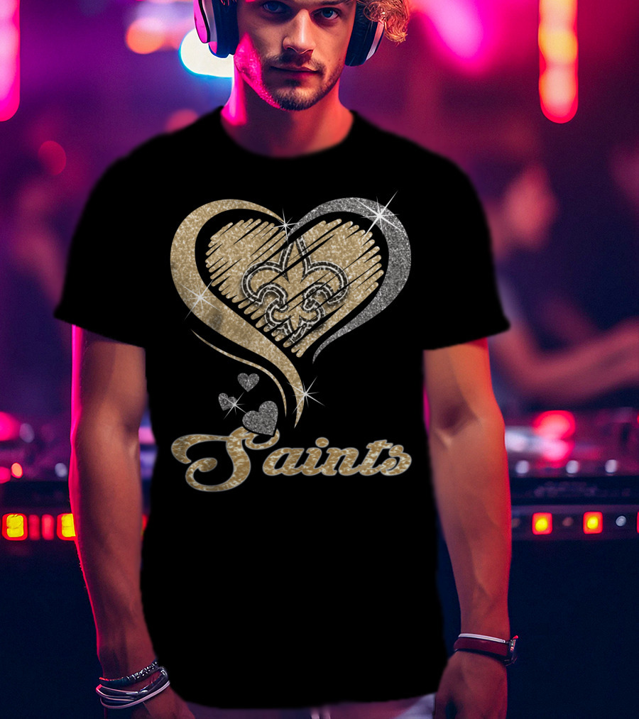 New Orleans Saints Fleur-De-Lis Heart Sparkle T-Shirt