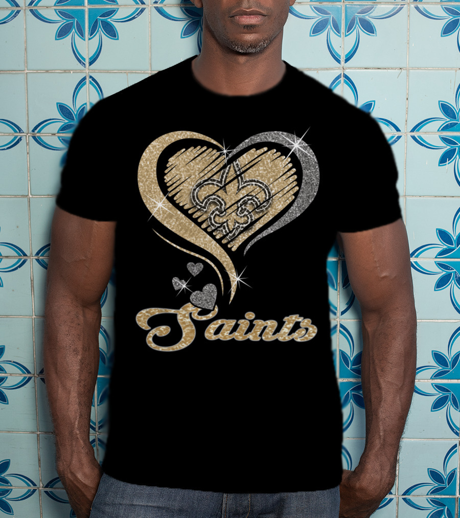 New Orleans Saints Fleur-De-Lis Heart Sparkle T-Shirt