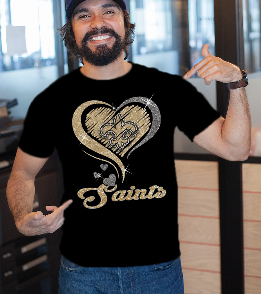 New Orleans Saints Fleur-De-Lis Heart Sparkle T-Shirt