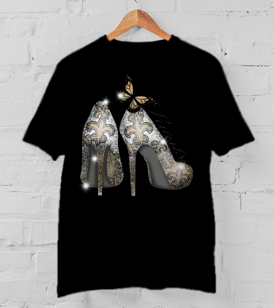 New Orleans Saints High Heels Butterfly Fleur-De-Lis T-Shirt