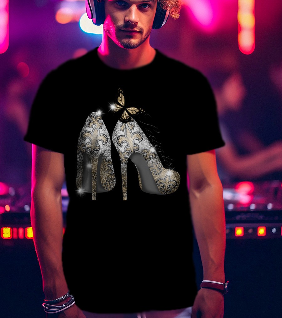 New Orleans Saints High Heels Butterfly Fleur-De-Lis T-Shirt