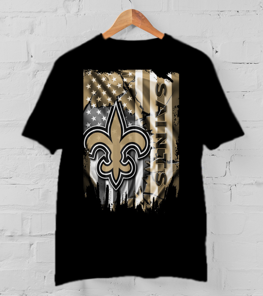 New Orleans Saints American Flag Fleur-De-Lis Logo Saints T-Shirt