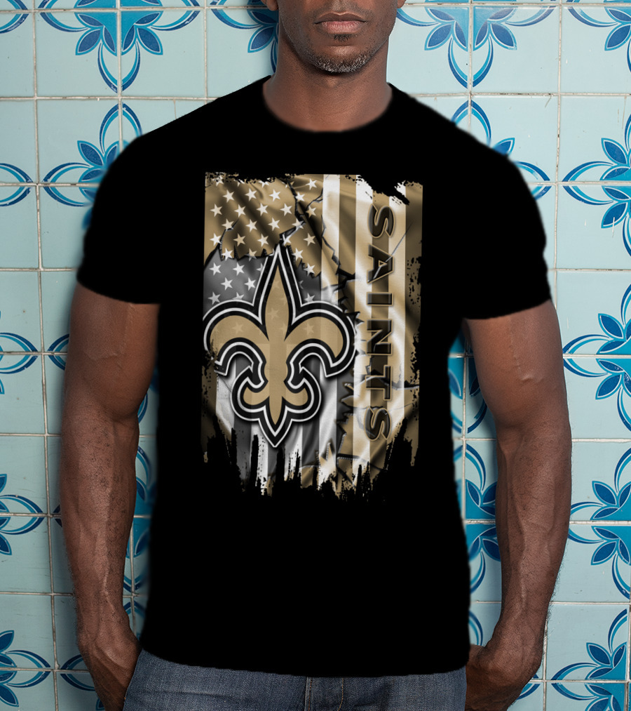 New Orleans Saints American Flag Fleur-De-Lis Logo Saints T-Shirt
