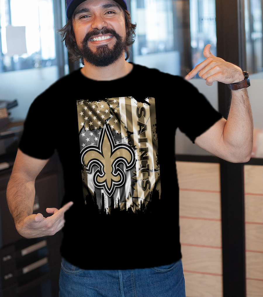 New Orleans Saints American Flag Fleur-De-Lis Logo Saints T-Shirt