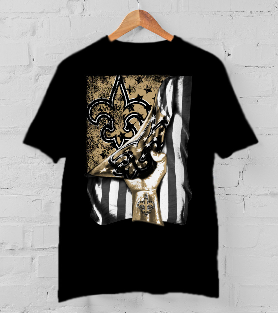 New Orleans Saints Fleur-De-Lis American Flag Fan Pride T-Shirt