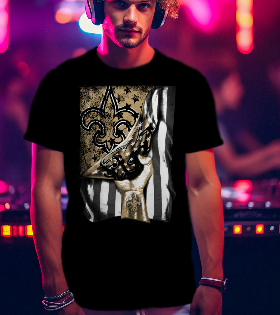 New Orleans Saints Fleur-De-Lis American Flag Fan Pride T-Shirt