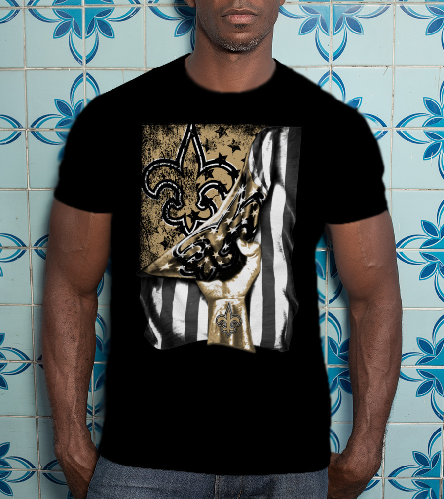 New Orleans Saints Fleur-De-Lis American Flag Fan Pride T-Shirt