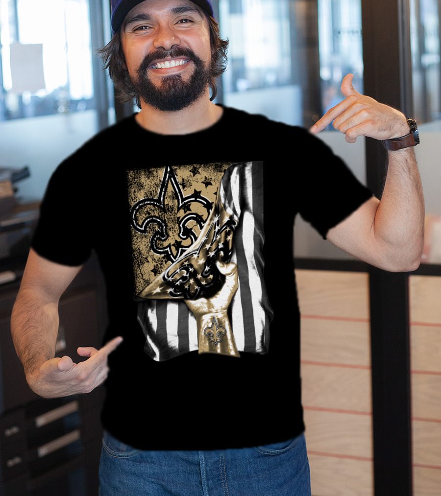 New Orleans Saints Fleur-De-Lis American Flag Fan Pride T-Shirt