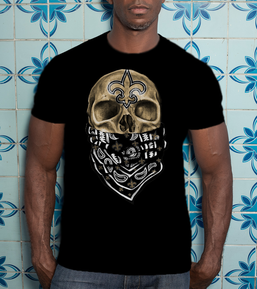 New Orleans Saints Skull Bandana Fleur-De-Lis T-Shirt