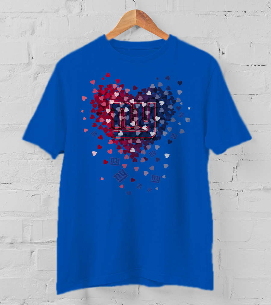 New York Giants Ny Heart Logo With Red And Blue Hearts On Blue T-Shirt