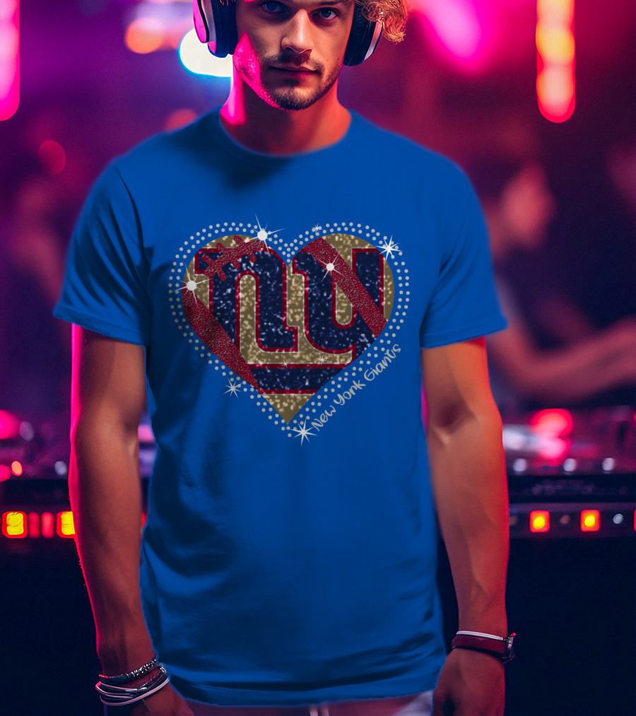New York Giants Heart Sparkle Football T-Shirt