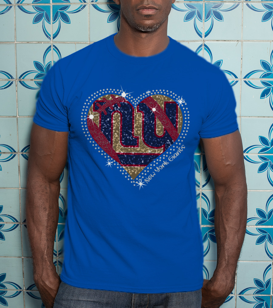 New York Giants Heart Sparkle Football T-Shirt