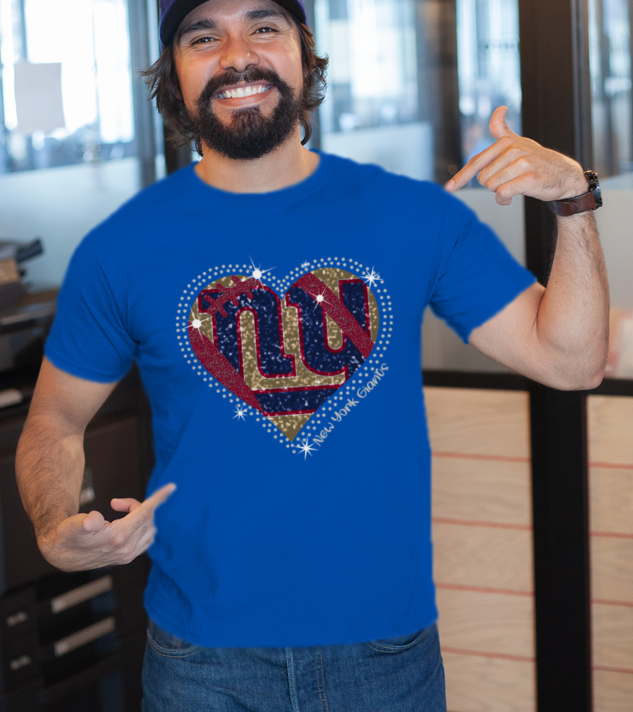 New York Giants Heart Sparkle Football T-Shirt