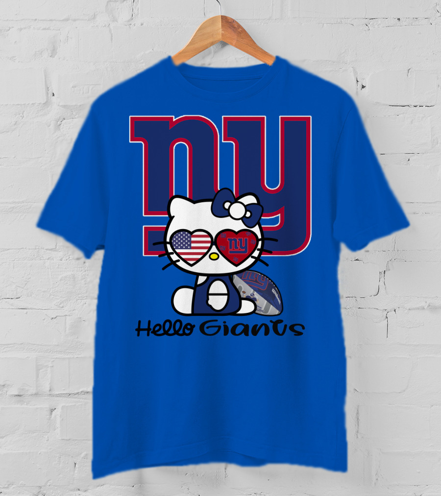 Hello Giants Ny Football Kitty With Heart Sunglasses T-Shirt