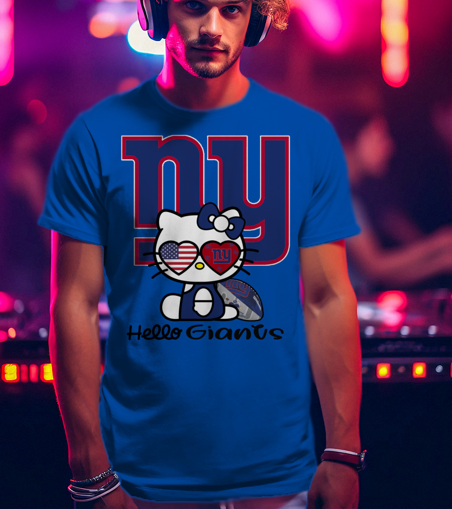 Hello Giants Ny Football Kitty With Heart Sunglasses T-Shirt