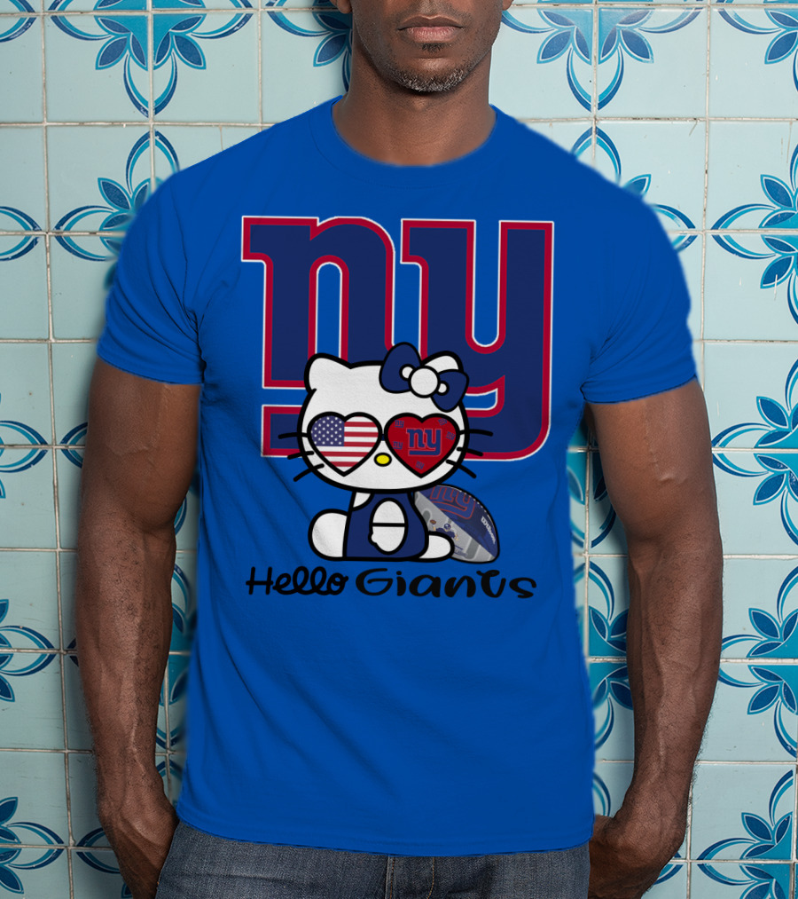 Hello Giants Ny Football Kitty With Heart Sunglasses T-Shirt