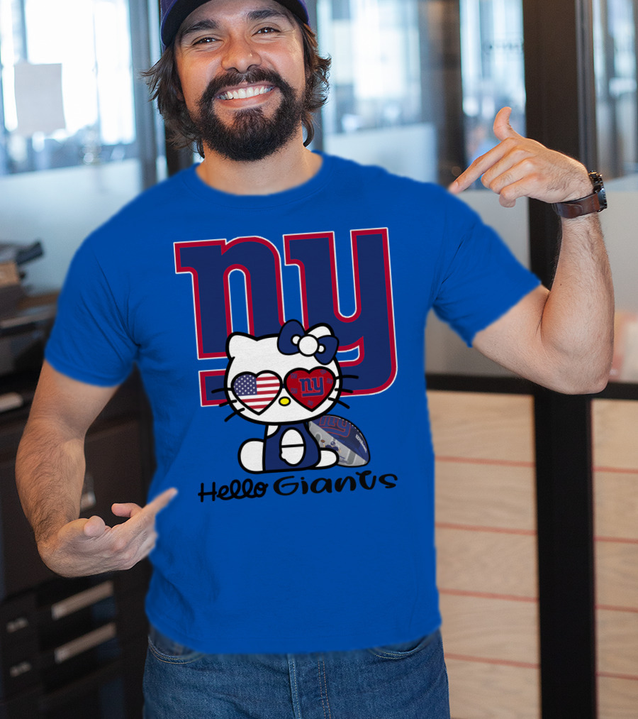 Hello Giants Ny Football Kitty With Heart Sunglasses T-Shirt
