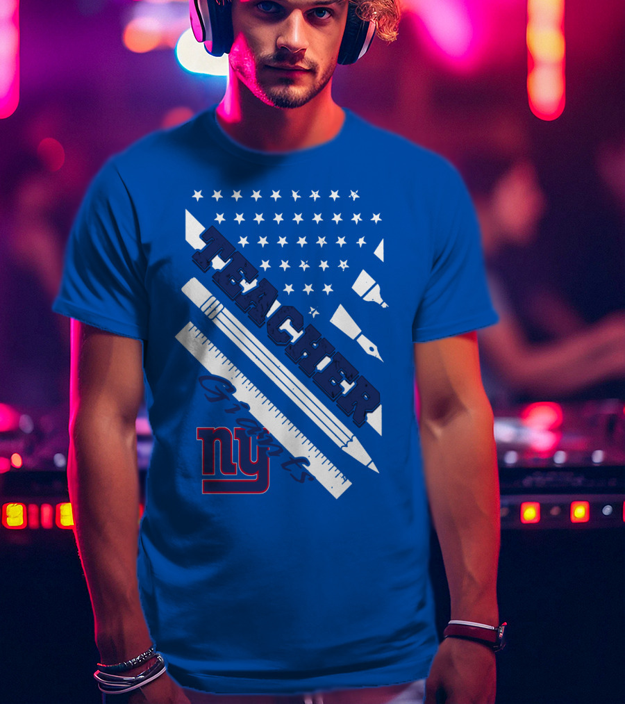 New York Giants Teacher Stars And Stripes Ruler Pen T-Shirt