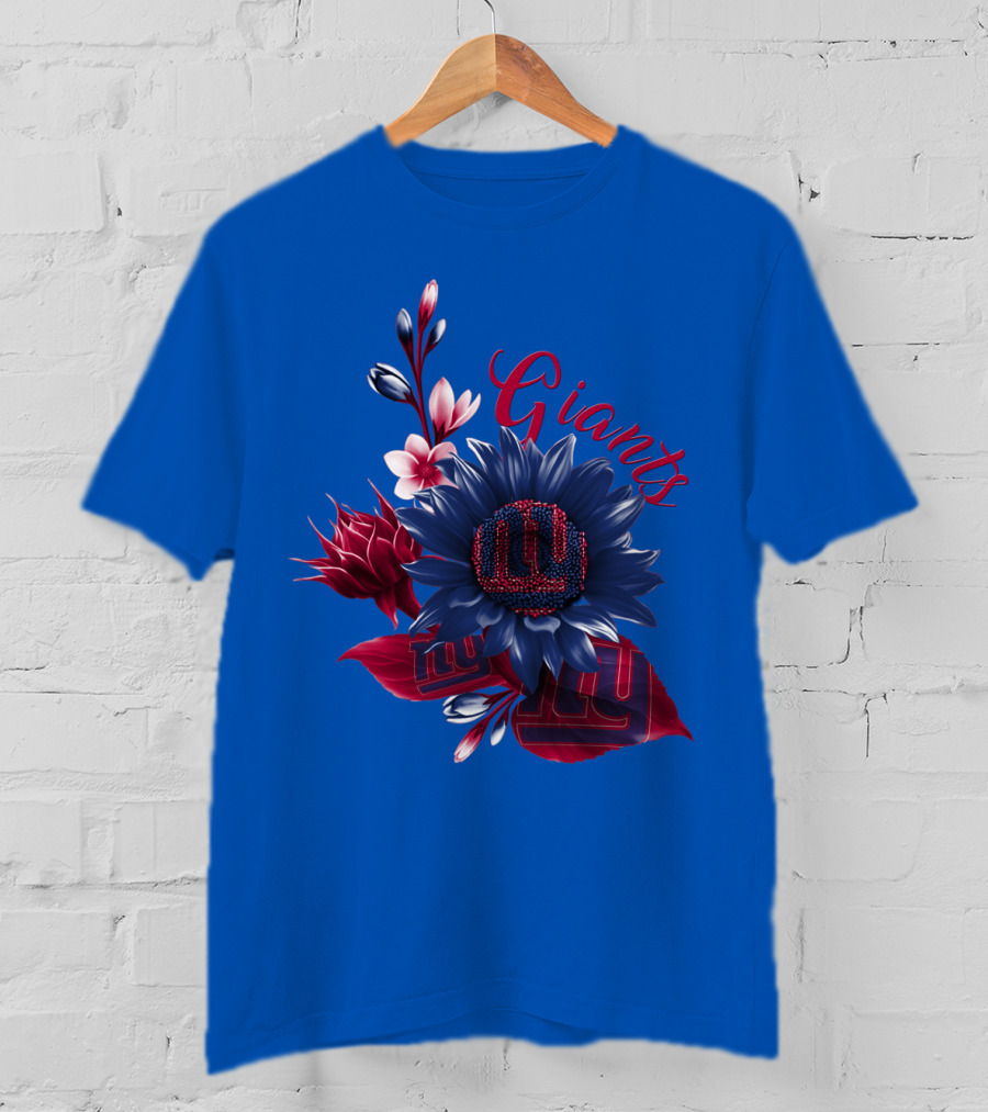 Giants New York Floral Logo Blue And Red T-Shirt