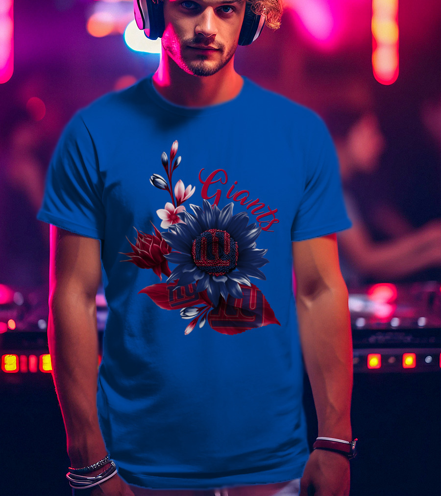 Giants New York Floral Logo Blue And Red T-Shirt