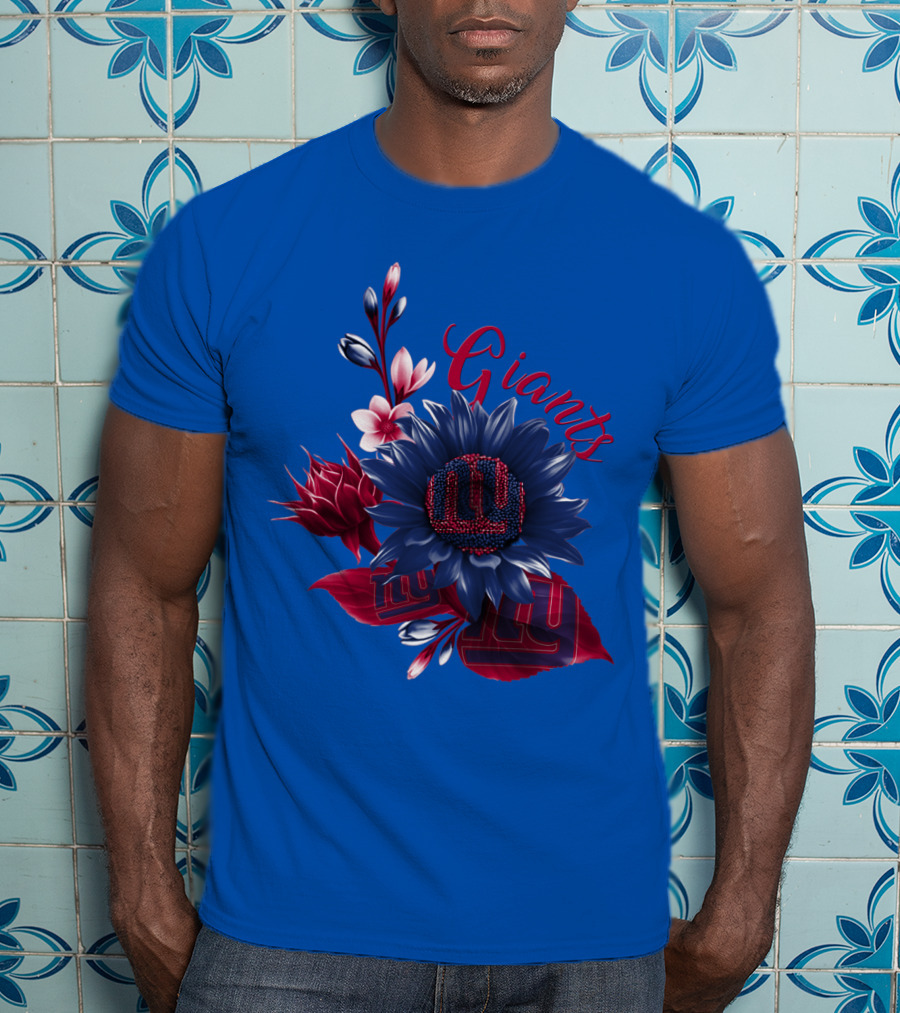 Giants New York Floral Logo Blue And Red T-Shirt