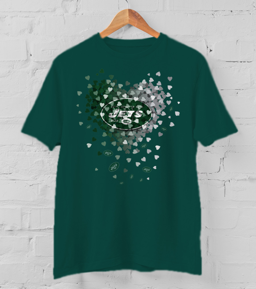 New York Jets Heart Logo With Green White Heart T-Shirt