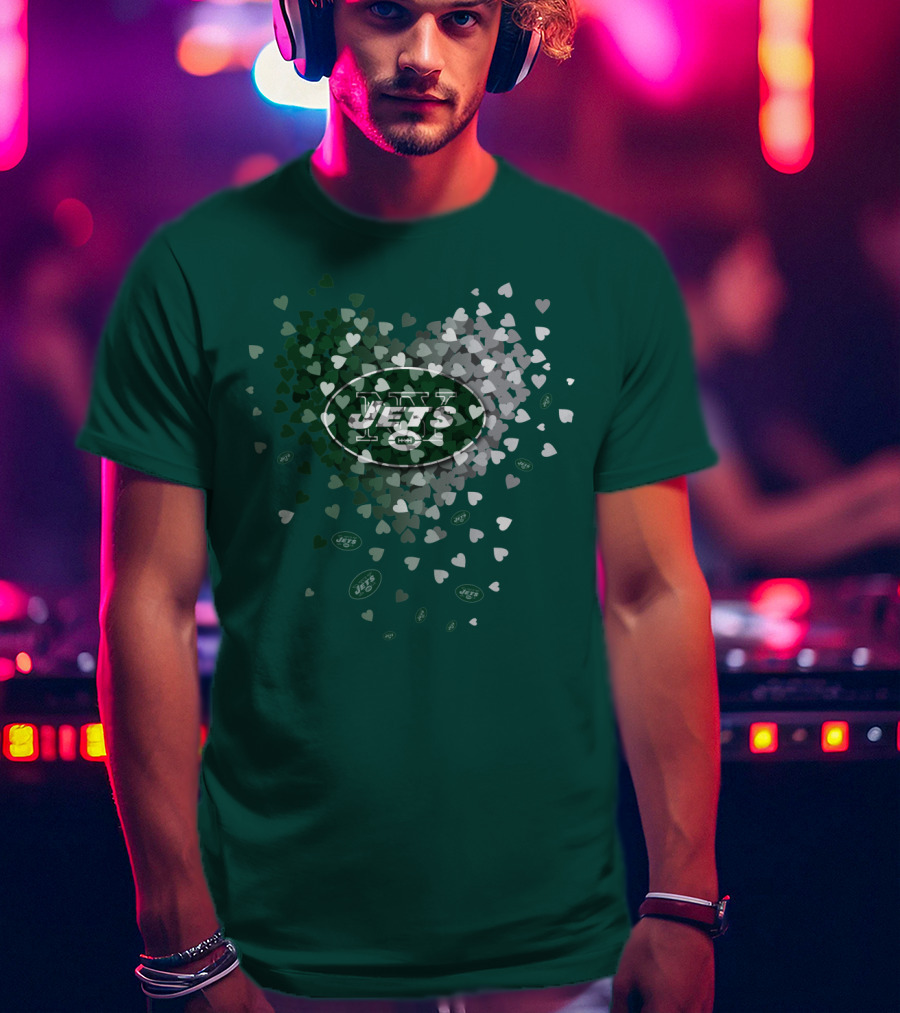 New York Jets Heart Logo With Green White Heart T-Shirt