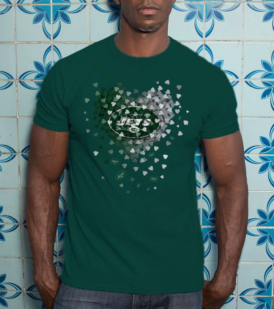 New York Jets Heart Logo With Green White Heart T-Shirt
