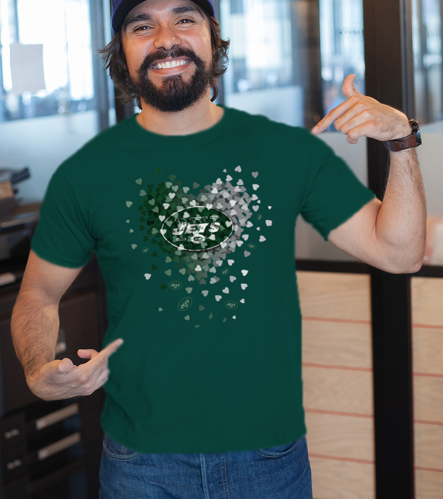New York Jets Heart Logo With Green White Heart T-Shirt