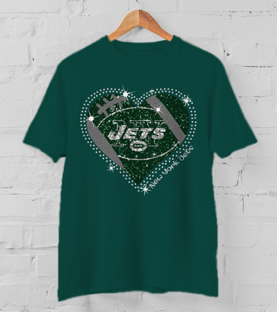 New York Jets Heart Football Sparkle T-Shirt