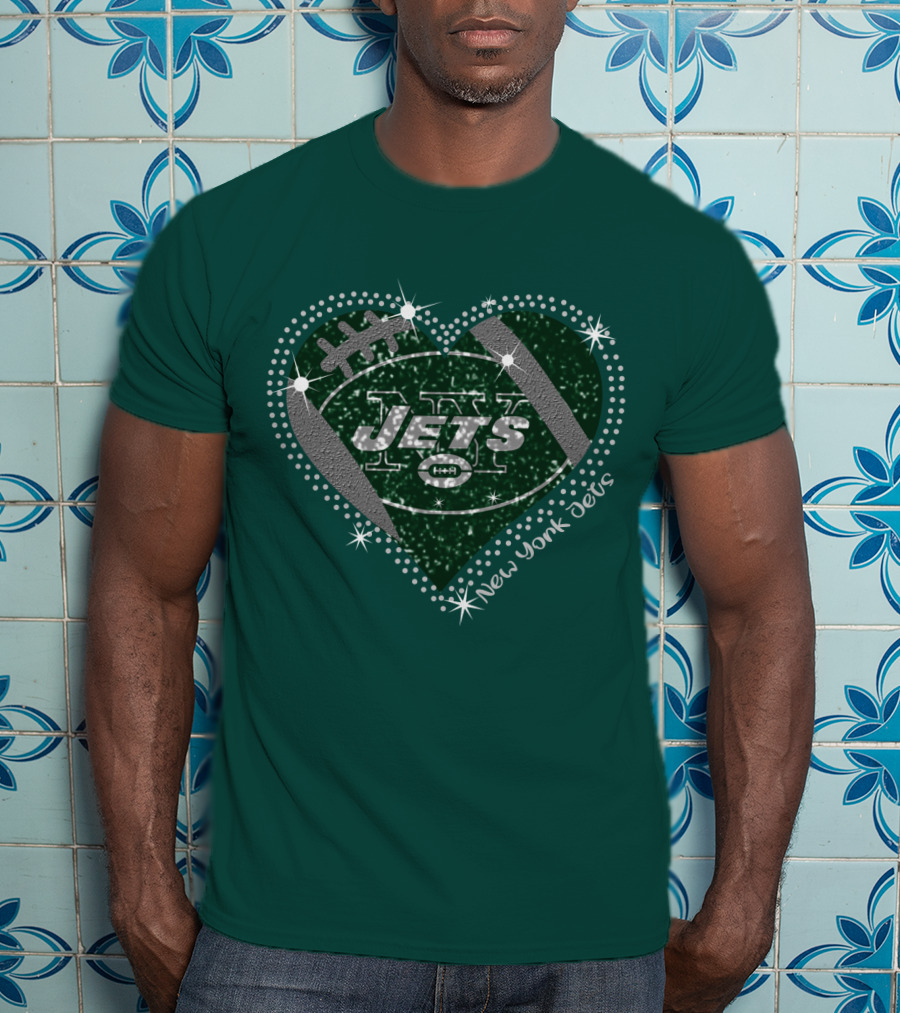 New York Jets Heart Football Sparkle T-Shirt