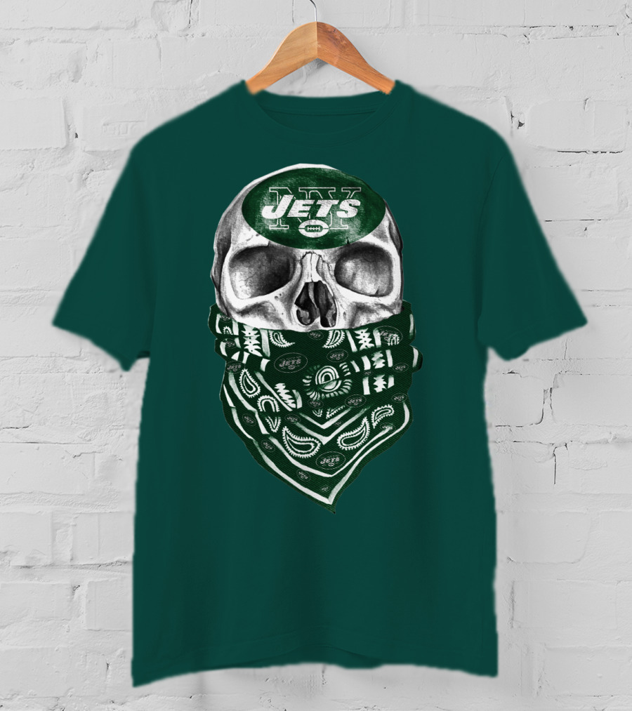 New York Jets Skull Bandana Football T-Shirt