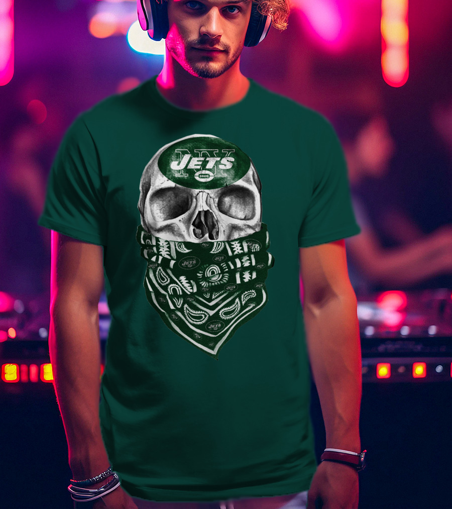 New York Jets Skull Bandana Football T-Shirt