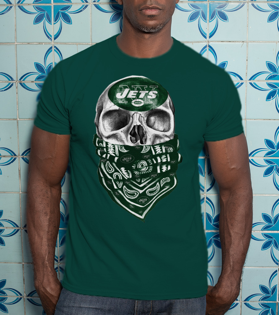 New York Jets Skull Bandana Football T-Shirt