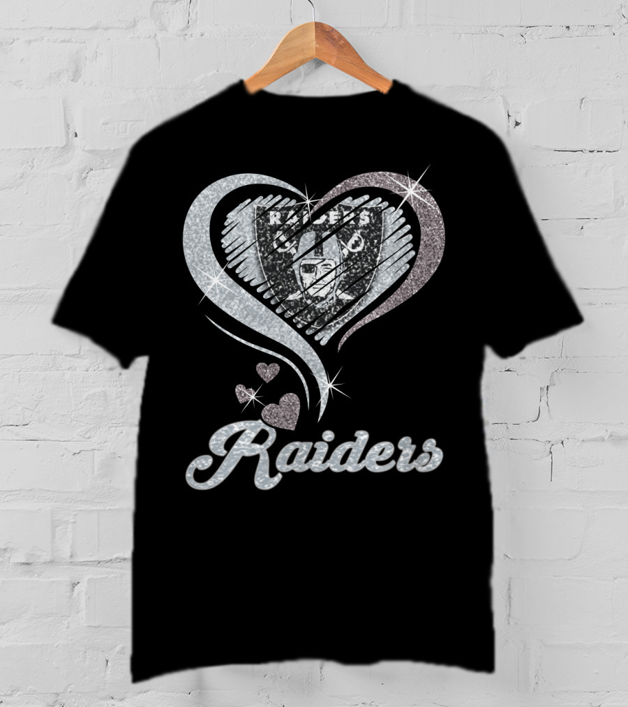 Oakland Raiders Heart Logo Sparkle T-Shirt