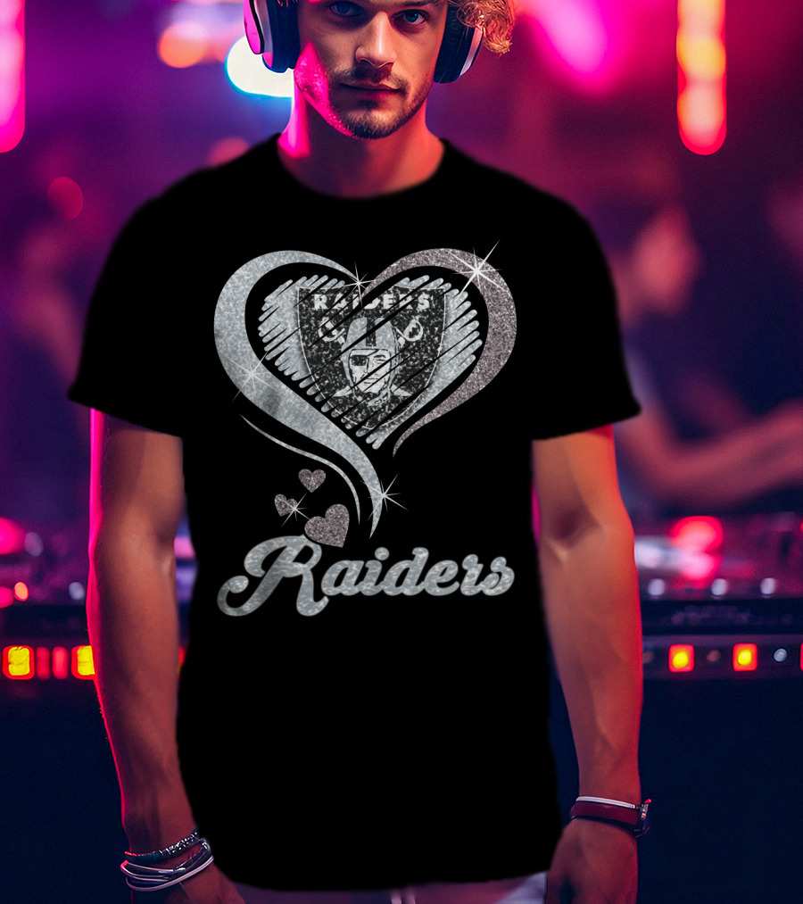 Oakland Raiders Heart Logo Sparkle T-Shirt