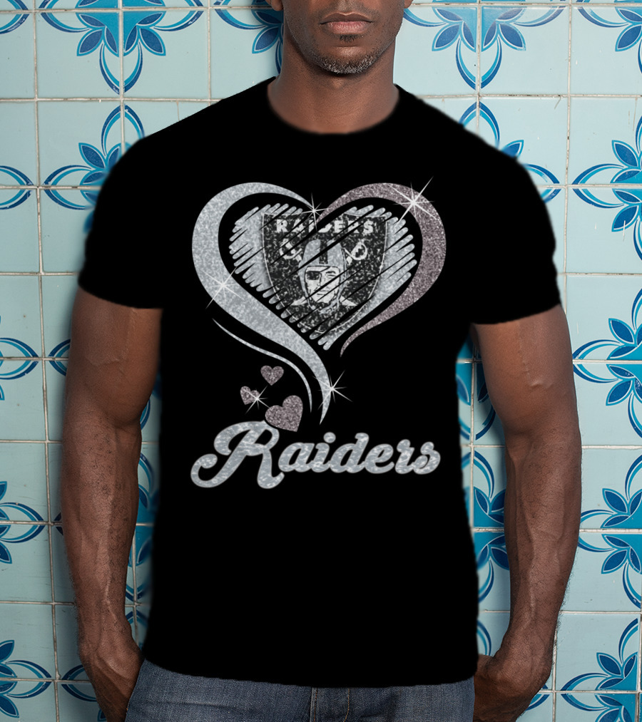 Oakland Raiders Heart Logo Sparkle T-Shirt