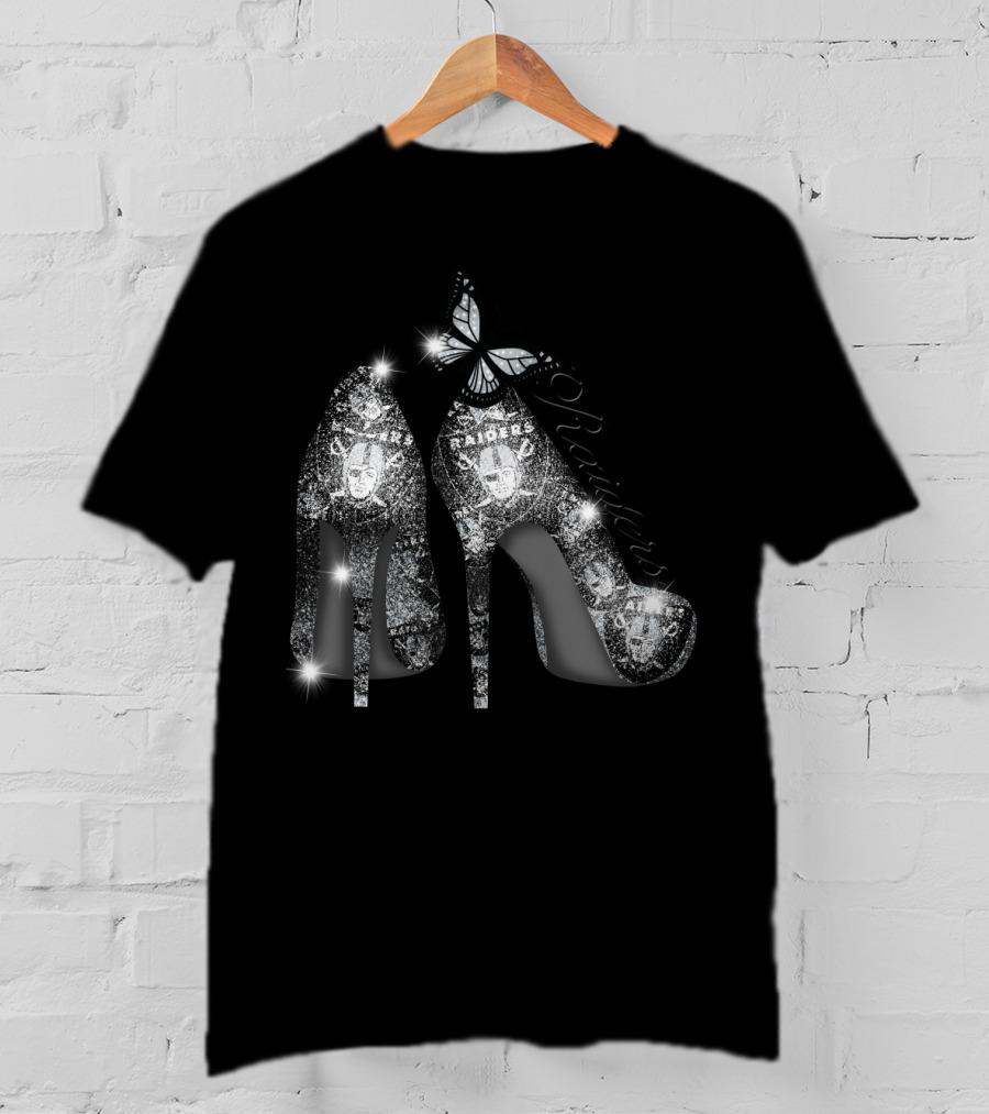 Oakland Raiders Sparkling Heels Butterfly T-Shirt