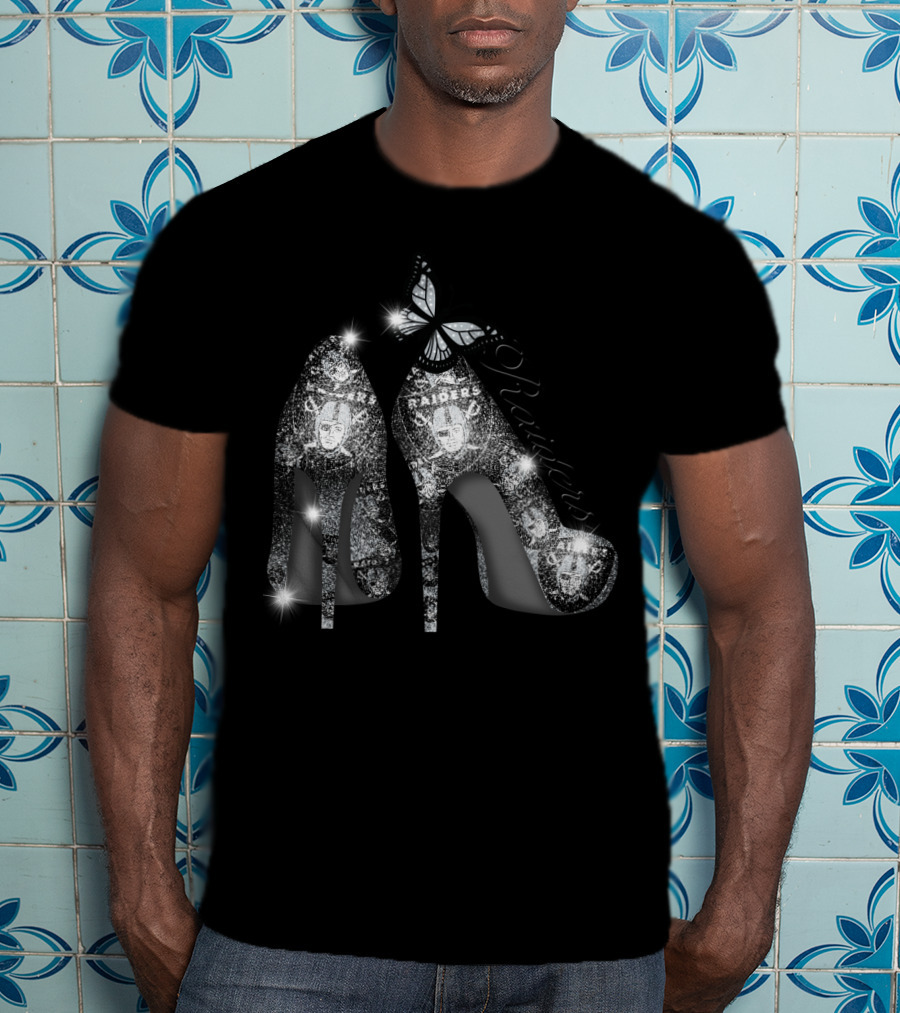 Oakland Raiders Sparkling Heels Butterfly T-Shirt